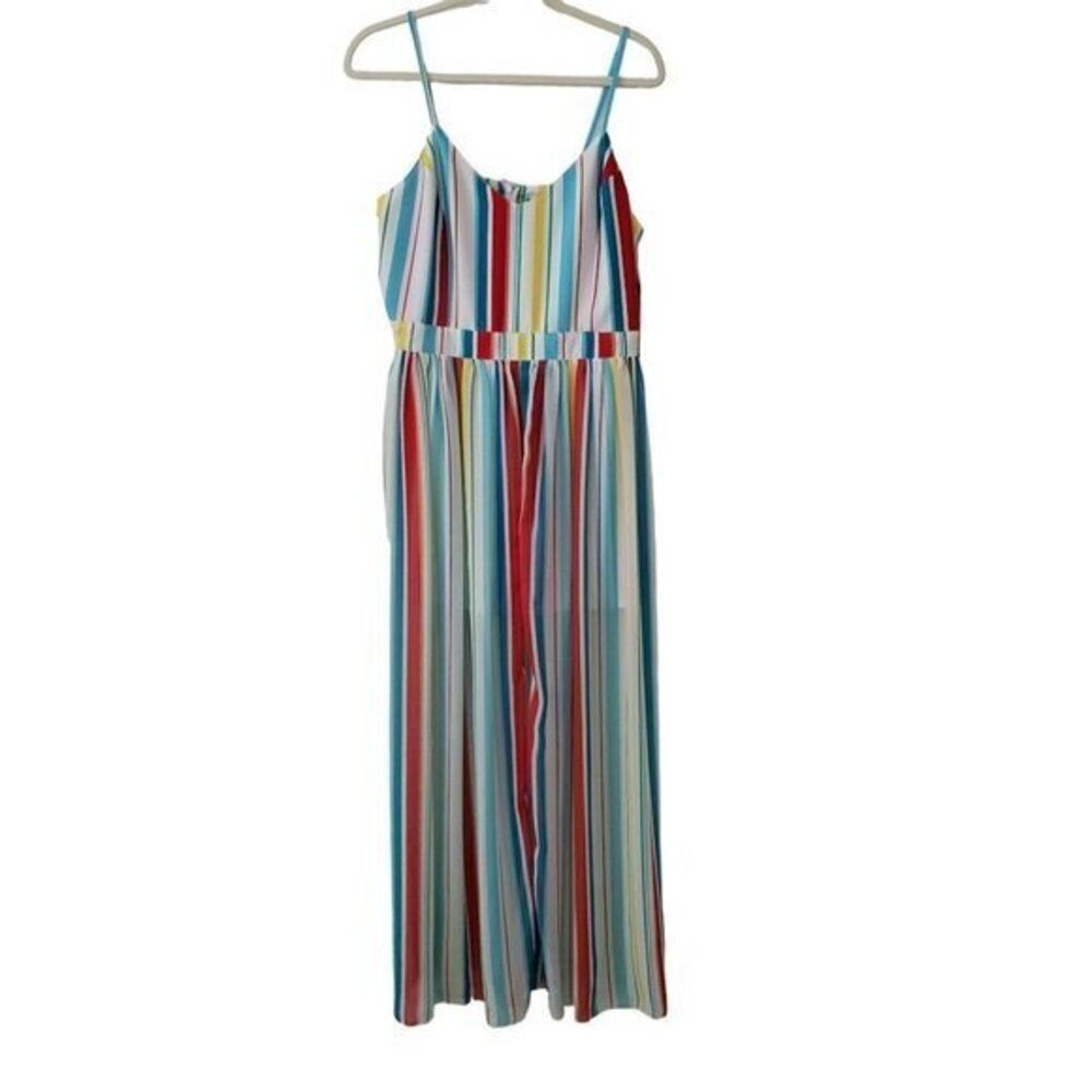 XOXO Womens Striped Dress Jumper Romper Sheer Over Shorts Maxi Size XL Pre-Owned